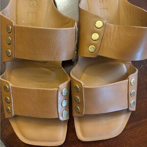 Brown Leather Sandals with Gold Accents